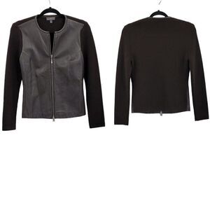 Vintage 80's Classiques Entier Jacket Leather Merino Wool Ribbed Zip Up Brown XS